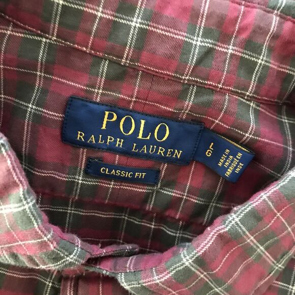 Polo Ralph Lauren Red Green Plaid Classic Fit Cotton Button Down Shirt - L - Picture 7 of 7